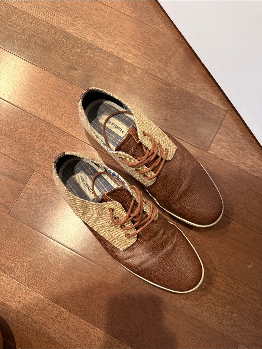 Ben Sherman Brown and Tan Mixed-Material Boat Shoes